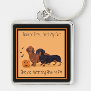 Dachshunds Halloween Fyrkantig Silverfärgad Nyckelring