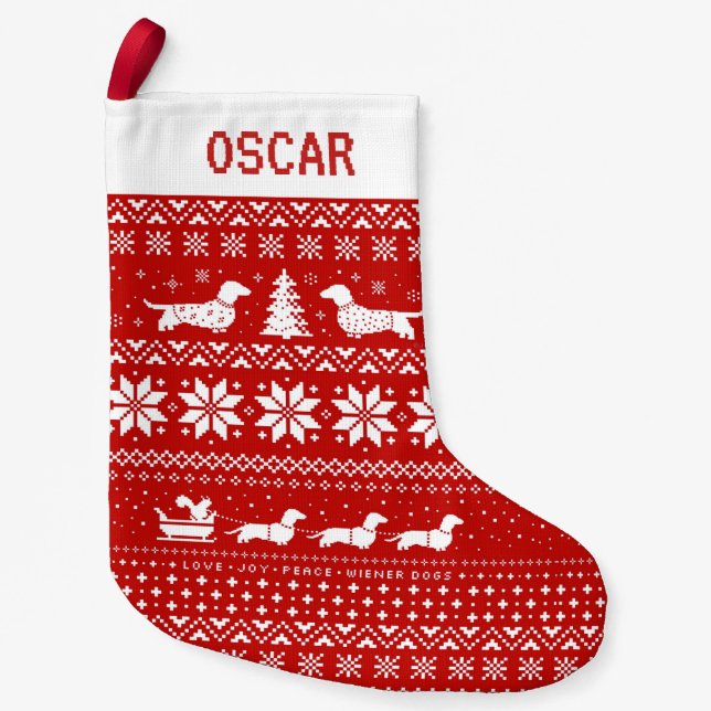 Dachshunds Helgdag Wiener Hundar Cute Julafton Liten Julstrumpa (Framsidan)