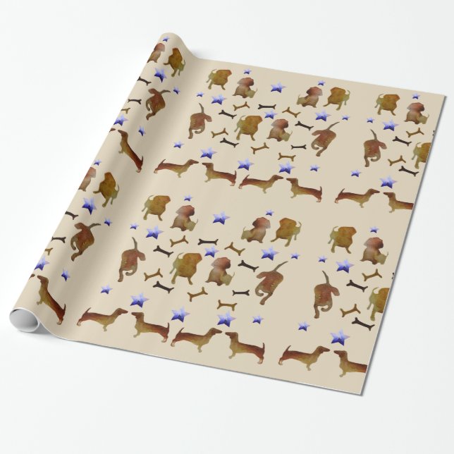 Dachshunds & Hund Bones Watercolor Presentpapper (Utrullad)