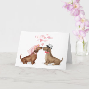 Dachshunds i bröllop-kortet i kärlek (flicka/pojke kort