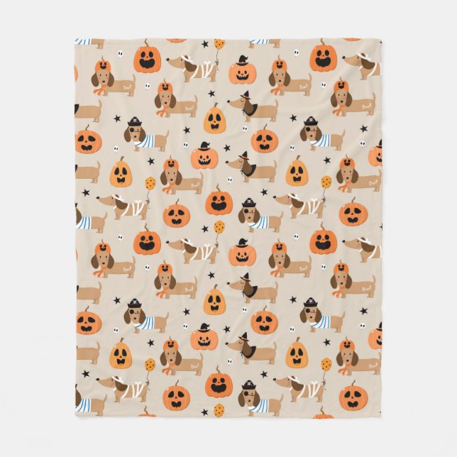 Dachshunds i Halloween Costumes Mönster Fleecefilt (Framsidan)