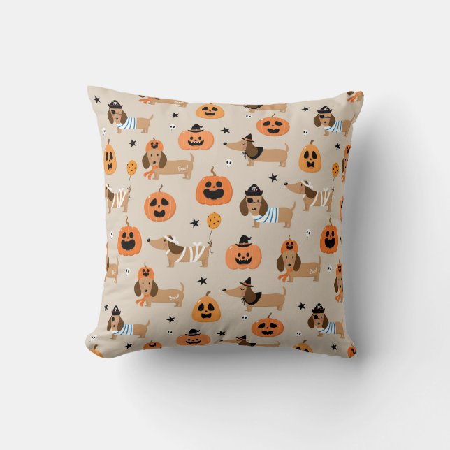 Dachshunds i Halloween Costumes Mönster Kudde (Framsida)