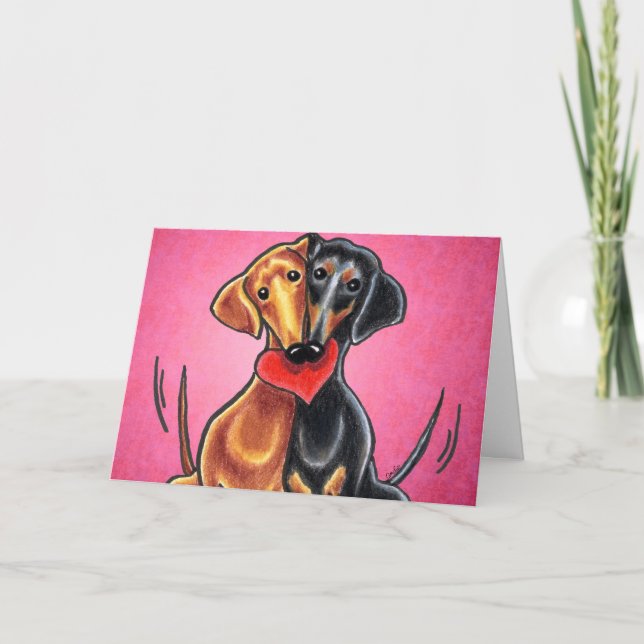 Dachshunds i Kärlek off-Leash Art™-Anpassningsbar Helgkort (Framsida)