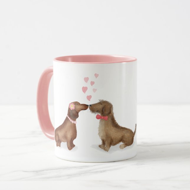 Dachshunds i kärlek personlig mugg (flicka/pojke) (Framsida vänster)
