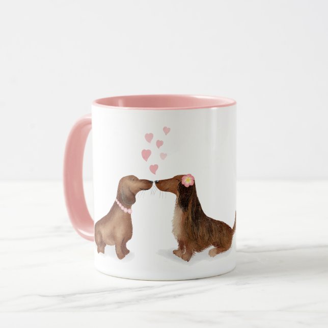 Dachshunds i kärlek personlig mugg (två flickor) (Framsida vänster)