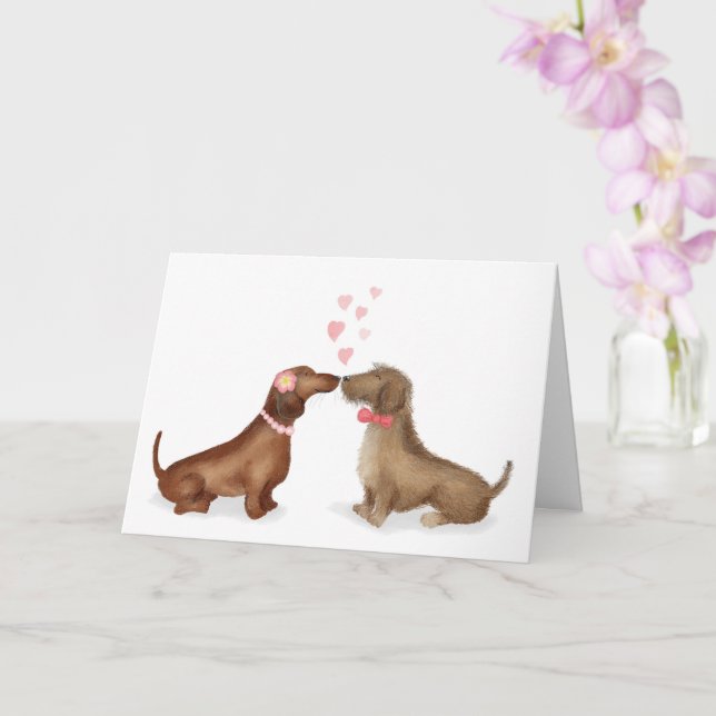 Dachshunds i kärlek Valentinkortet (flicka/pojke) Kort (Orkide)