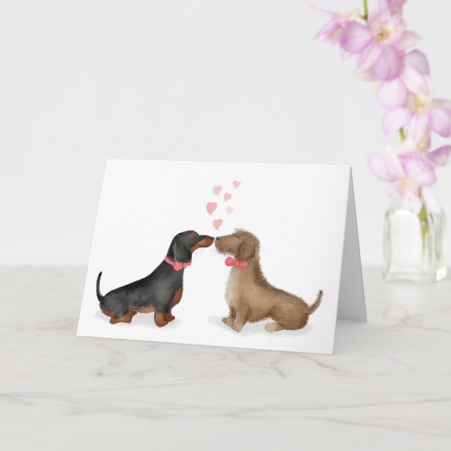 Dachshunds i kärlek Valentinkortet (två pojkar) Kort (Orkide)