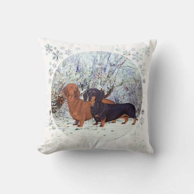 Dachshunds i snön kudde (Framsida)