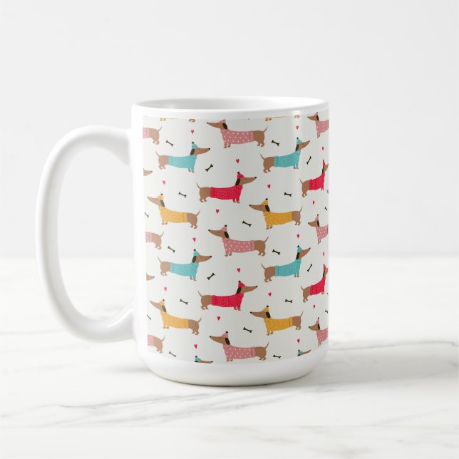 Dachshunds i Sweaters Helgdag Mönster Kaffemugg (Vänster)