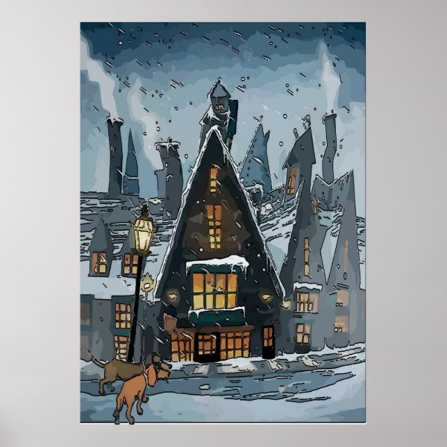 Dachshunds i Winter Village Poster (Framsidan)