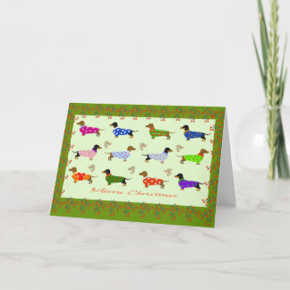 Dachshunds in Christmas coats Christmas card Tack Kort