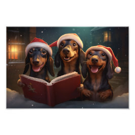 Dachshunds jul Caroling Festive Helgdag Fototryck