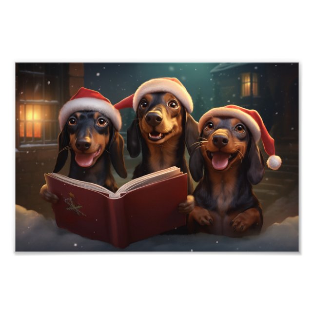 Dachshunds jul Caroling Festive Helgdag Fototryck (Framsidan)