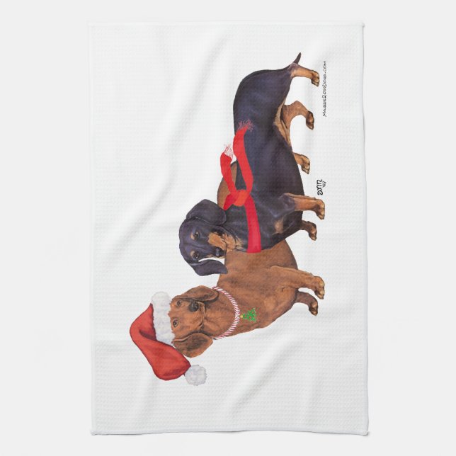 Dachshunds jul kökshandduk (Vertikal)