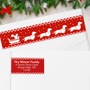 Dachshunds jul Sleigh med Squirrel Helgdag Etikettband