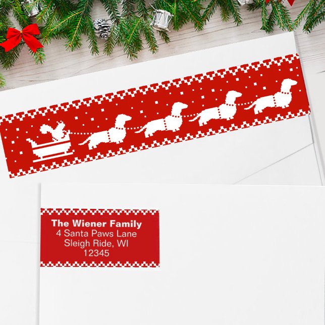 Dachshunds jul Sleigh med Squirrel Helgdag Etikettband (Skapare uppladdad)