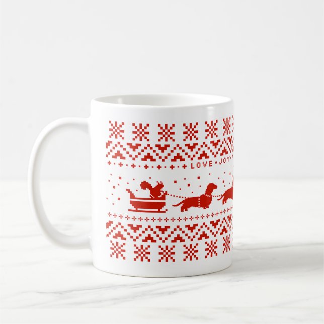 Dachshunds jul Sleigh med Squirrel Helgdag Kaffemugg (Vänster)