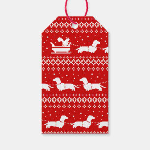 Dachshunds jul Sleigh med Squirrel Helgdag Presentetikett
