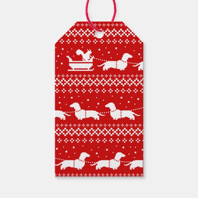 Dachshunds jul Sleigh med Squirrel Helgdag Presentetikett (Framsidan)