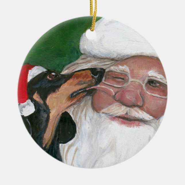 Dachshund's Kiss for Santa Hund Art Ornament (Framsidan)