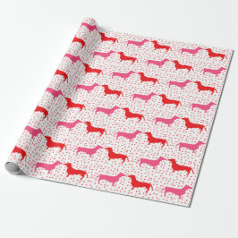 Dachshunds Kissing with Heart Dots - Rosa and Red Presentpapper