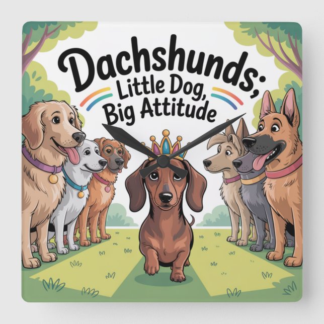 Dachshunds Little Dog, Big Attitude Fyrkantig Klocka (Framsida)