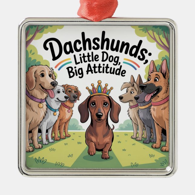 Dachshunds Little Dog, Big Attitude Julgransprydnad Metall (Framsidan)