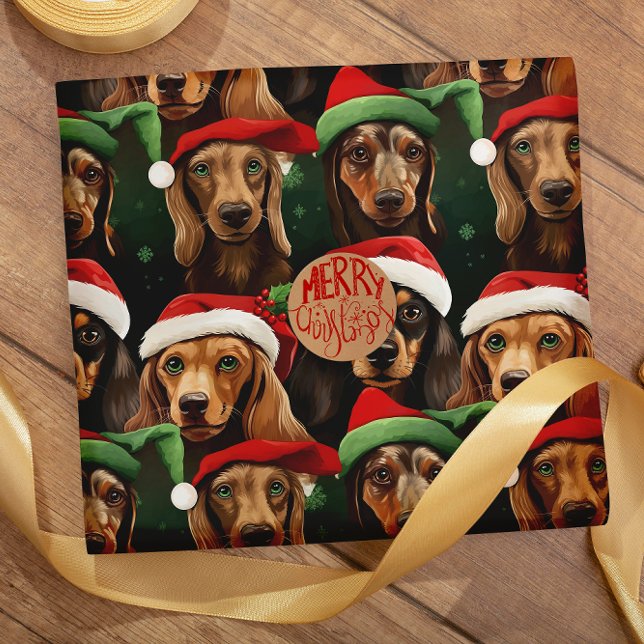 Dachshunds med julhattar sömlös mönster presentpapper (Skapare uppladdad)