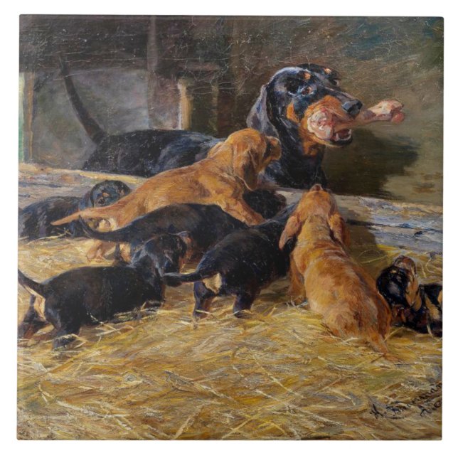 Dachshunds med marionen i Stable Hermine Bieder Kakelplatta (Framsidan)