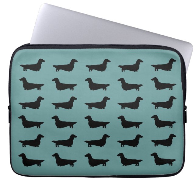 Dachshunds Mönster (Långhåriga Dachsies) Laptop Fodral (Framsidan)