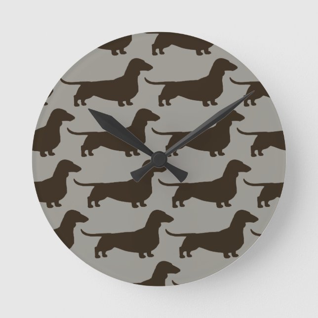 Dachshunds Mönster - Wiener Hund Silhouettes Rund Klocka (Framsida)
