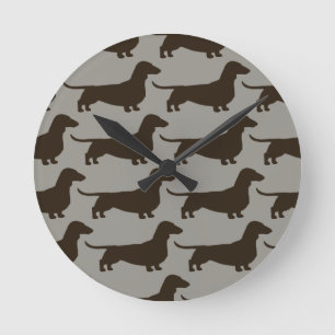 Dachshunds Mönster - Wiener Hund Silhouettes Rund Klocka