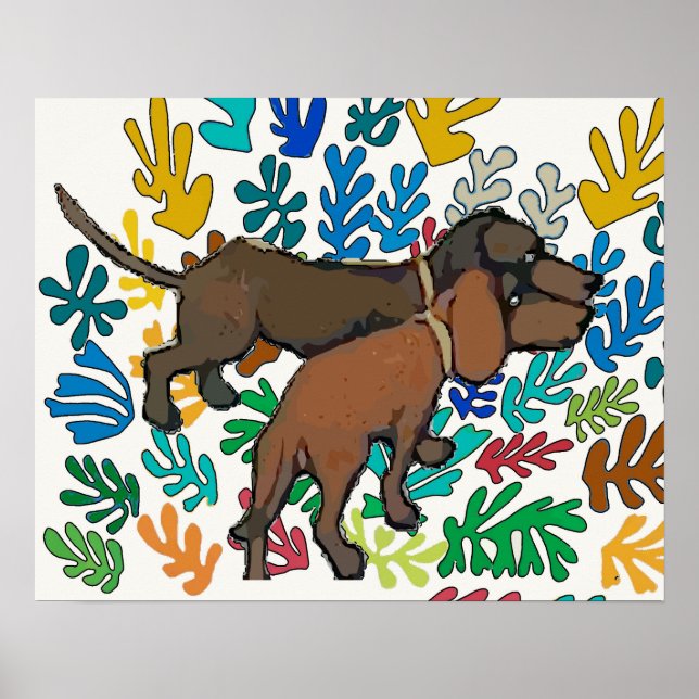 Dachshunds och Abstrakt Löv Poster (Framsidan)