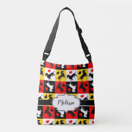 Dachshunds och Hearts Colorful Gingham Mönster Axelväska