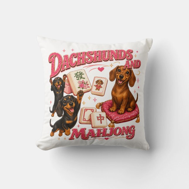 Dachshunds och Mahjong Kudde (Framsida)