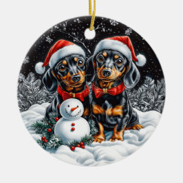 Dachshunds- och Snögubbe-julen Julgransprydnad Keramik