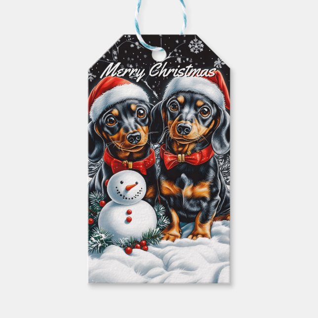 Dachshunds- och Snögubbe-julen Presentetikett (Framsidan)