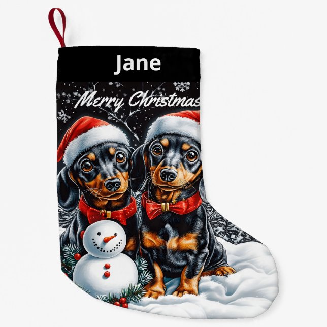 Dachshunds- och Snögubbe-julklapp Liten Julstrumpa (Framsidan)