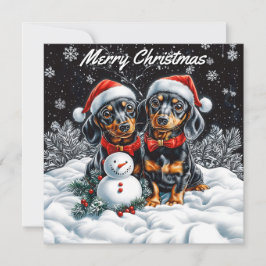 Dachshunds- och Snögubbe-paket med en platt jul Anteckningskort