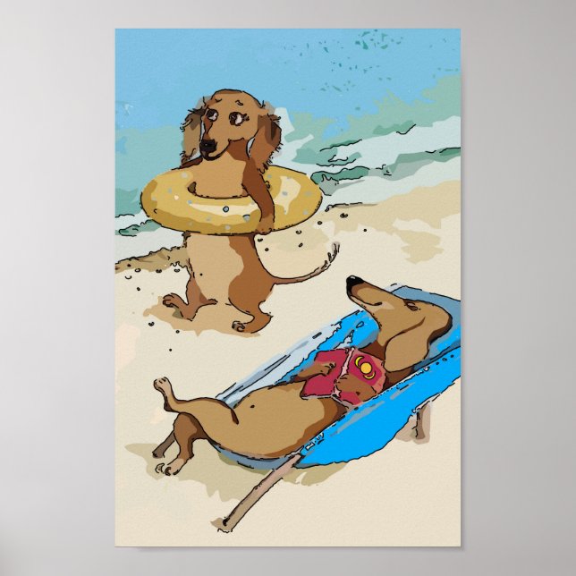 Dachshunds på Beach Poster (Framsidan)