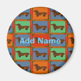 Dachshunds Pa Dutch hex Sign, lägg till namn Magnet