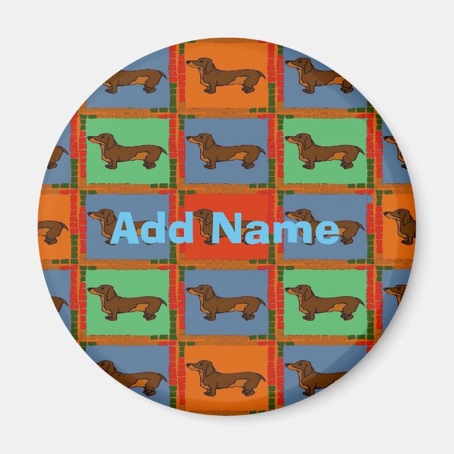 Dachshunds Pa Dutch hex Sign, lägg till namn Magnet (Framsidan)