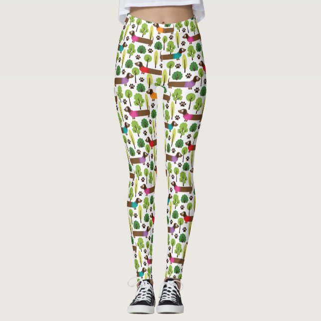 Dachshunds på en promenad i parken leggings (Framsida)