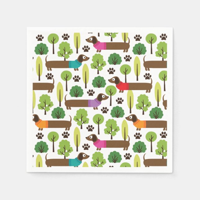 Dachshunds på en promenad i parken pappersservett (Framsidan)