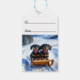 Dachshunds på Sled jul Presentetikett
