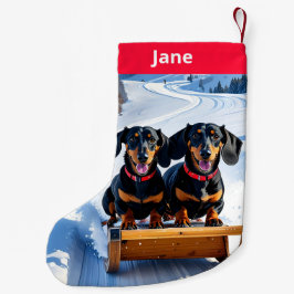 Dachshunds på Sled-julklapp Liten Julstrumpa