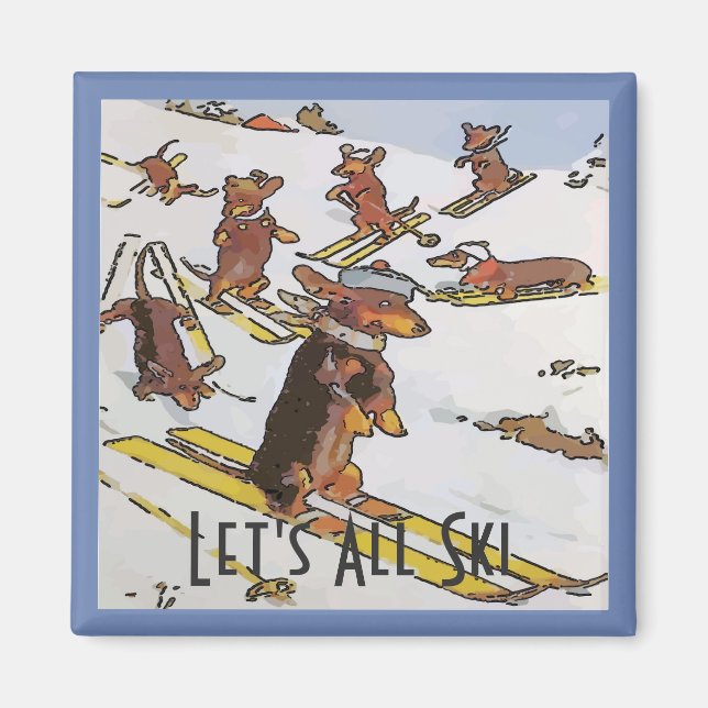 Dachshunds på Slopes, lägg till text Magnet (Framsidan)