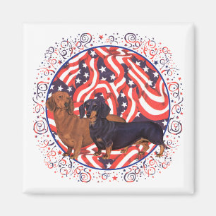 Dachshunds patriotiska flagga magnet