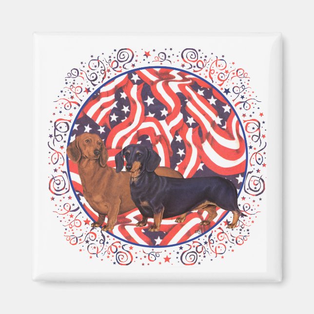 Dachshunds patriotiska flagga magnet (Framsidan)