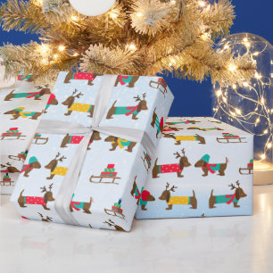 Dachshunds Ren Slede Snö Jul Mönster  Presentpapper